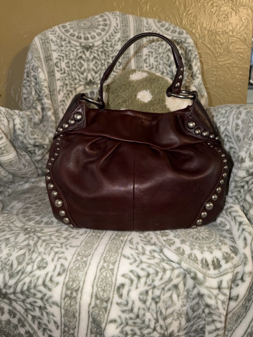 B. Makowsky Studded Leather Hobo Bag - Chocolate Brown